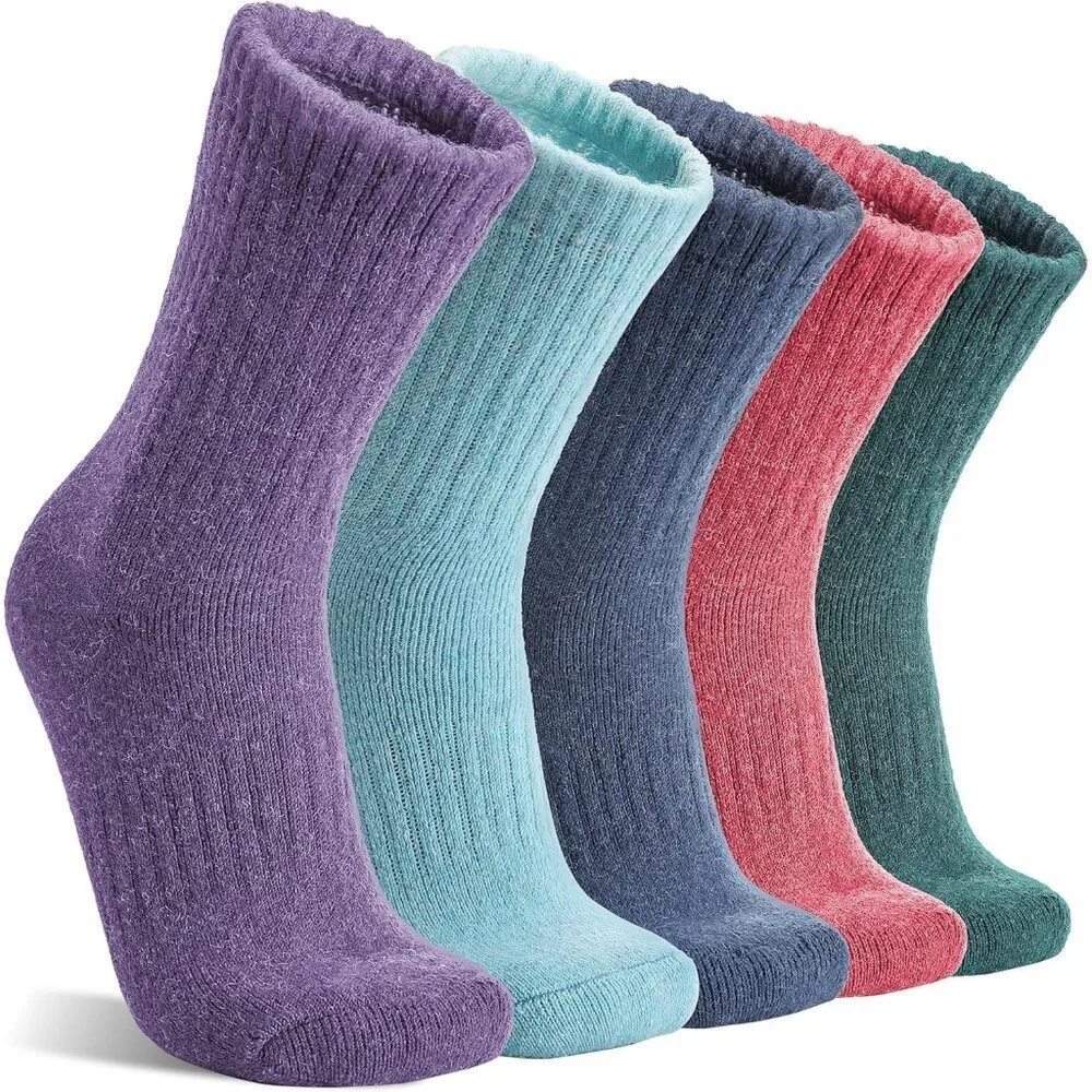 Women's Different 5 Pairs Merino Wool Hiking Warm Winter Cozy Comfy Boot Socks